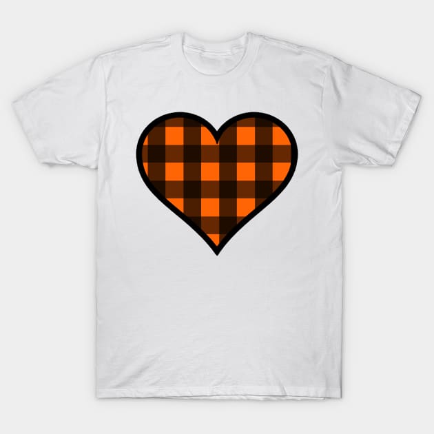 Orange and Black Buffalo Plaid Heart T-Shirt by bumblefuzzies